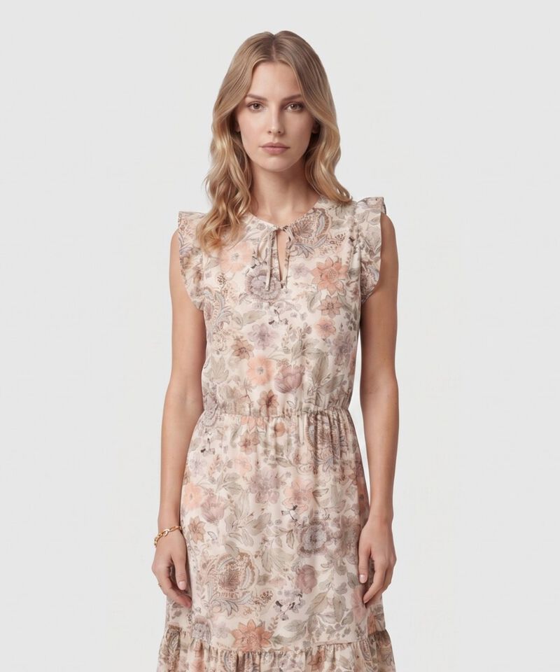 Vestido Largo Estampado Con Volantes Para Mujer