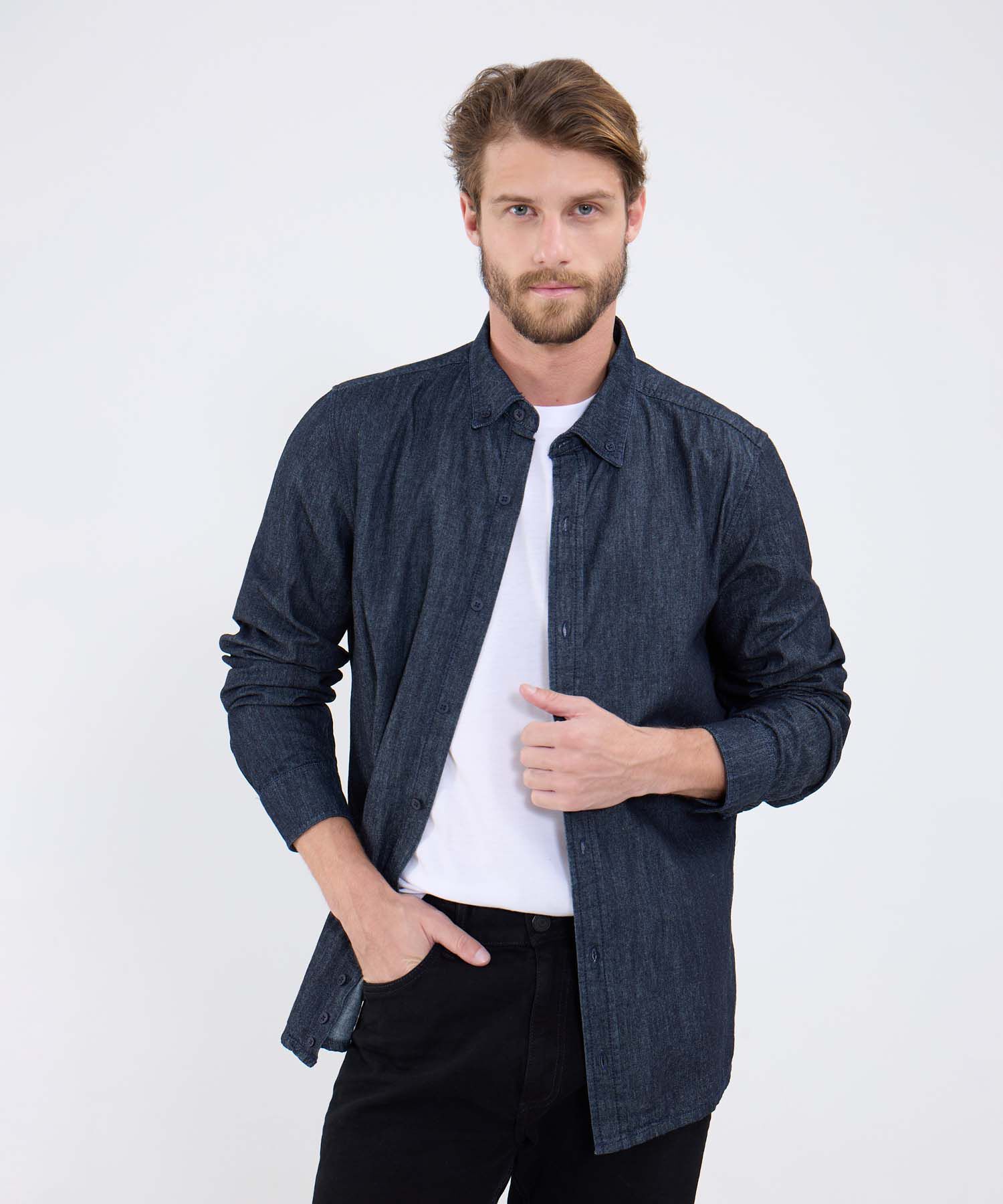 Camisa Regular Tono Azul Oscuro