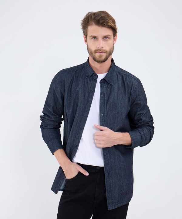 Camisa Regular Tono Azul Oscuro image number null