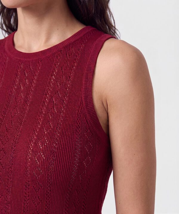 Camiseta Sin Mangas Tejido Calado Mujer