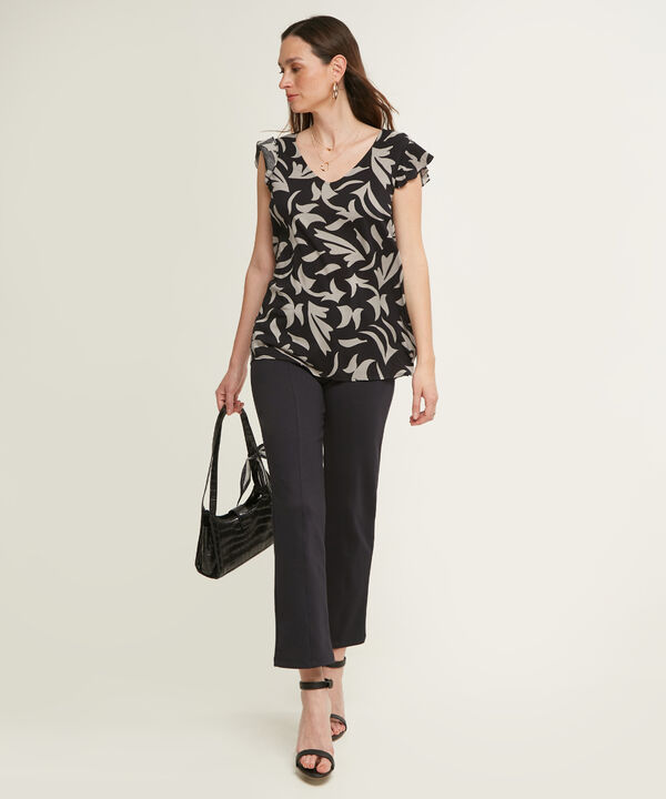 Blusa Estampada, Manga Sisa Con Bolero, Escote En V Y Escote Anudado En Espalda, Trópico Floral