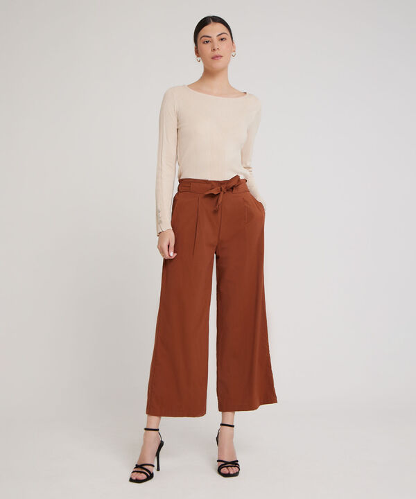 Pantalon Moda Tipo Paper Bag, Bota Amplia Con Bolsillos Laterales Y Cinturón Para Anudar, Cristales Linea Moda image number null