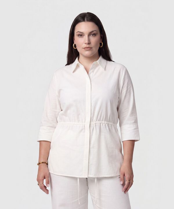 Camisa Unicolor Con Ajuste Cintura Para Mujer Curvy image number null