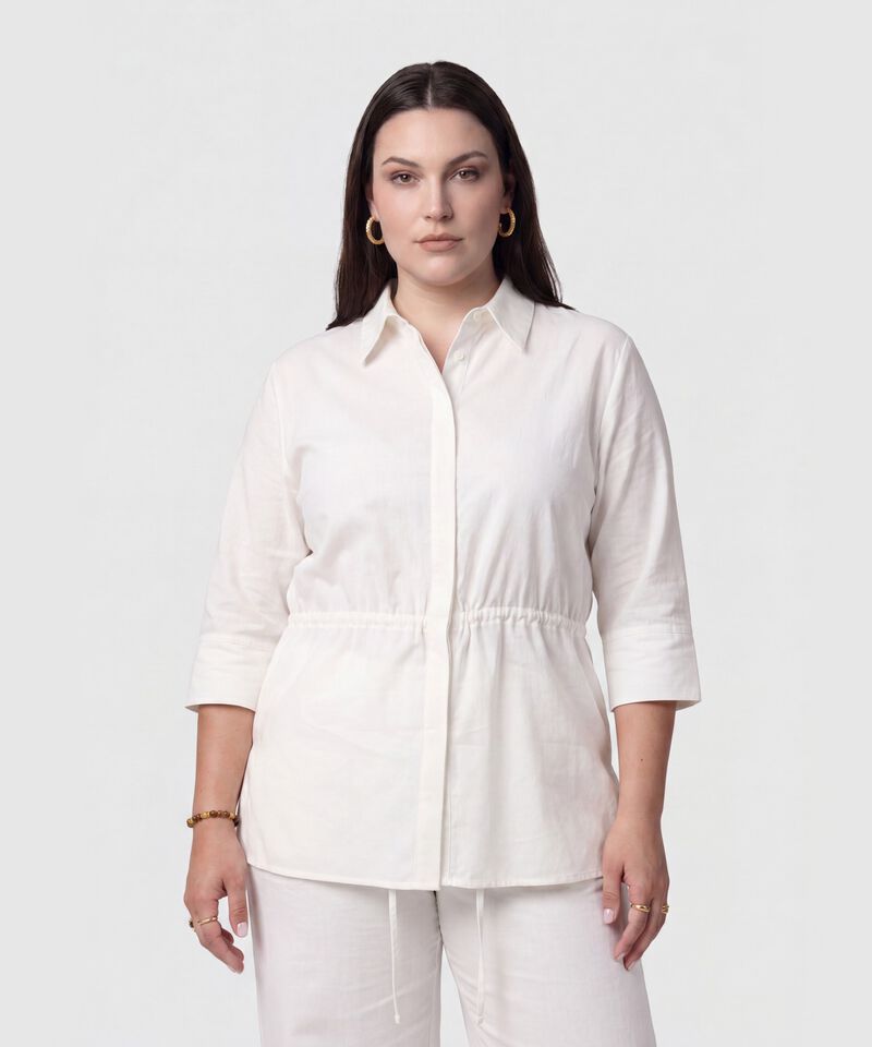 Camisa Unicolor Con Ajuste Cintura Para Mujer Curvy