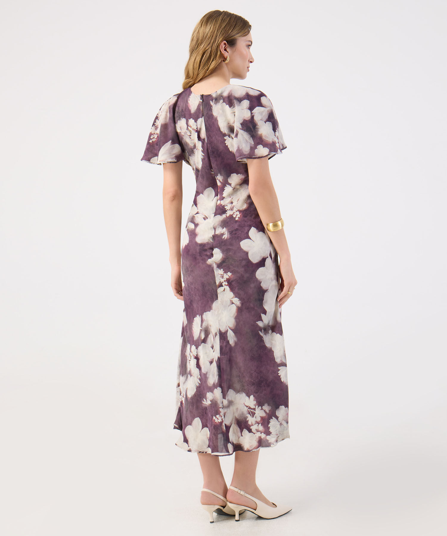 Vestido Midi Estampado Para Mujer Manga Mariposa