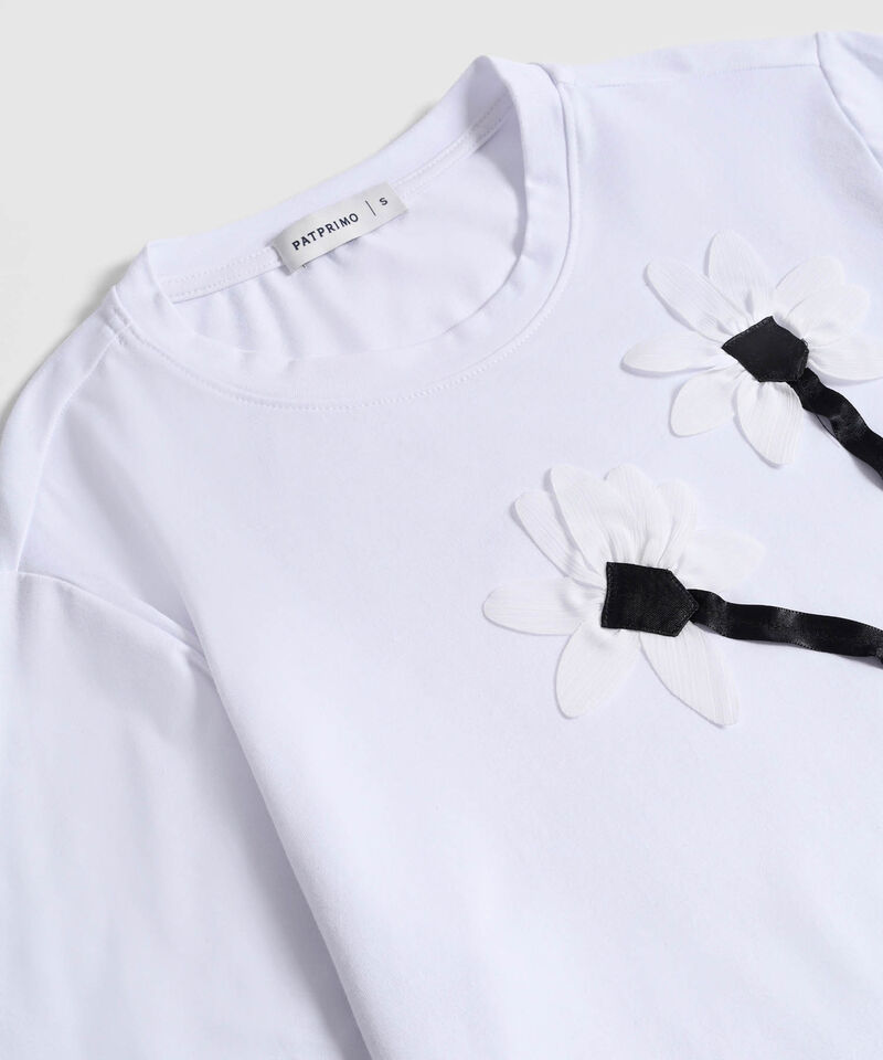 Camiseta con Apliques de Flores Para Mujer