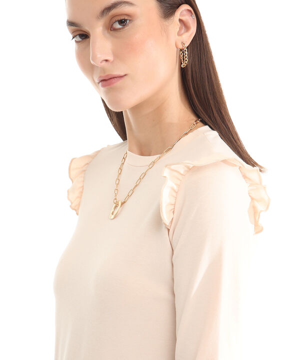Camiseta Unicolor Cuello Redondo, Manga 3/4 Con Bolero En Sisa