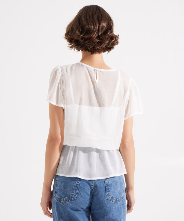 Blusa Manga Corta Unicolor Con Top Interno