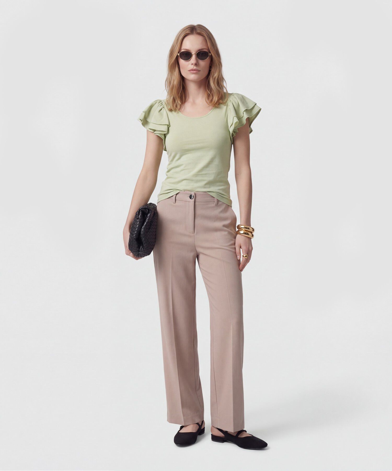 Camiseta Con Mangas De Volantes Para Mujer