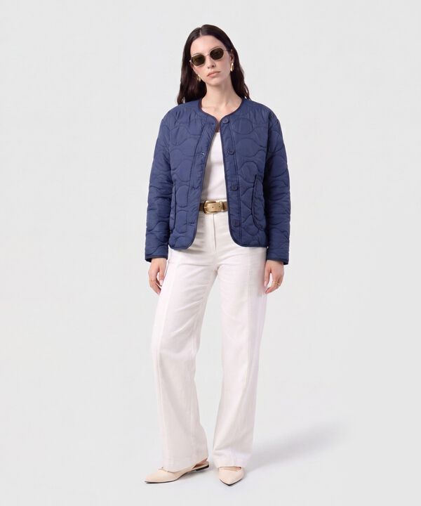 Chaqueta Acolchada Cuello Redondo Para Mujer