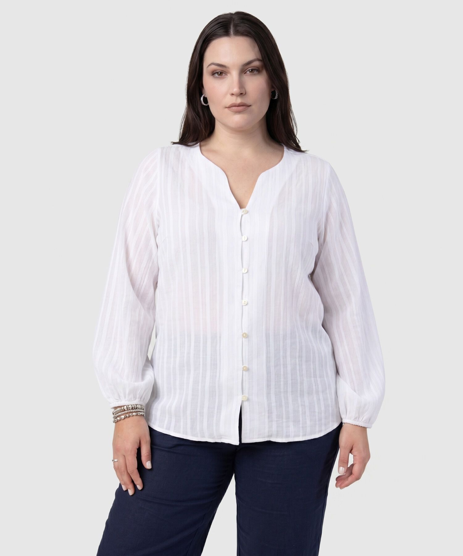 Blusa Botones Manga Larga Mujer Curvy
