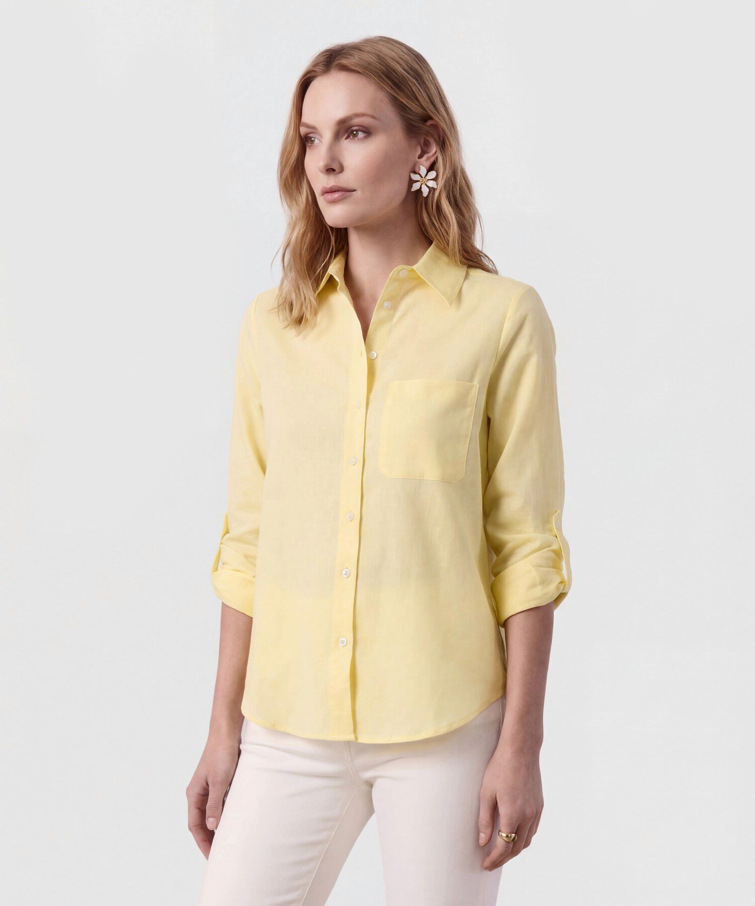 Camisa Unicolor Con Charretera Para Mujer