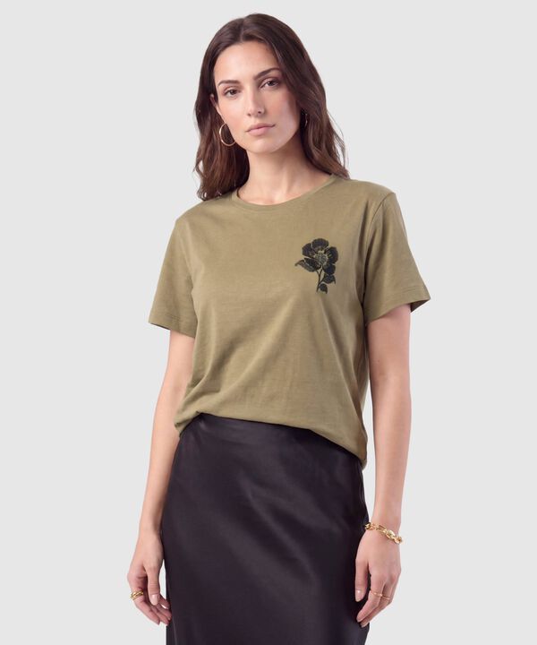 Camiseta con Bordado Floral para Mujer image number null