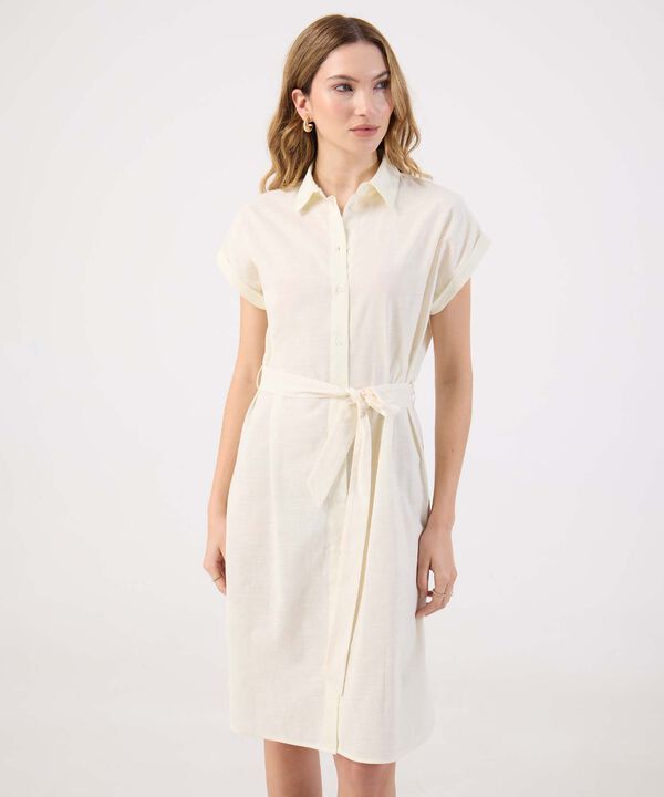 Vestido Corto Lino Mujer Camisero Con Cinturón image number null
