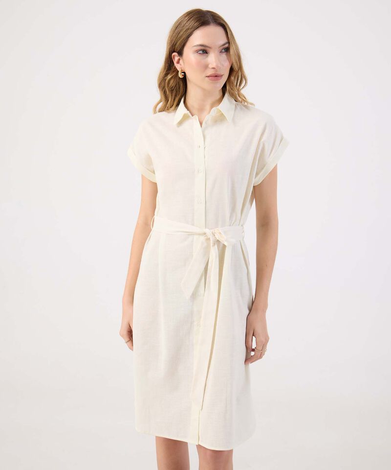 Vestido Corto Lino Mujer Camisero Con Cinturón