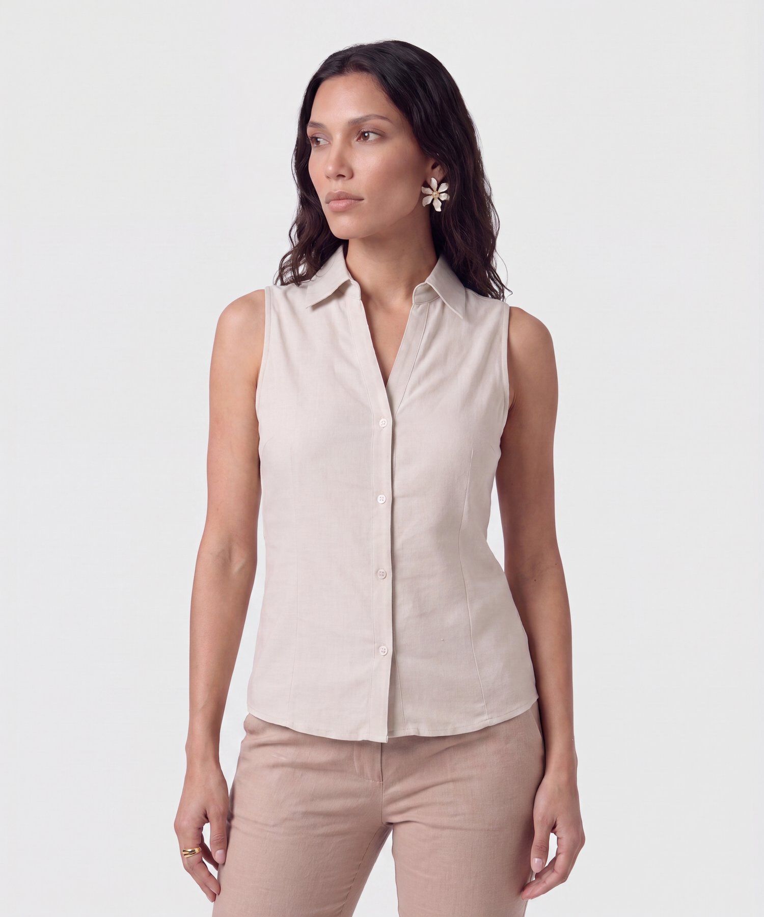 Camisa Sin Mangas Cuello Cl&aacute;sico Mujer
