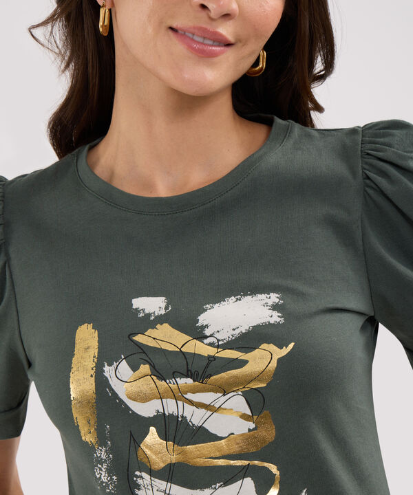 Camiseta Escote Redondo Con Detalle En Manga Y Estampado Screen En Frente image number null