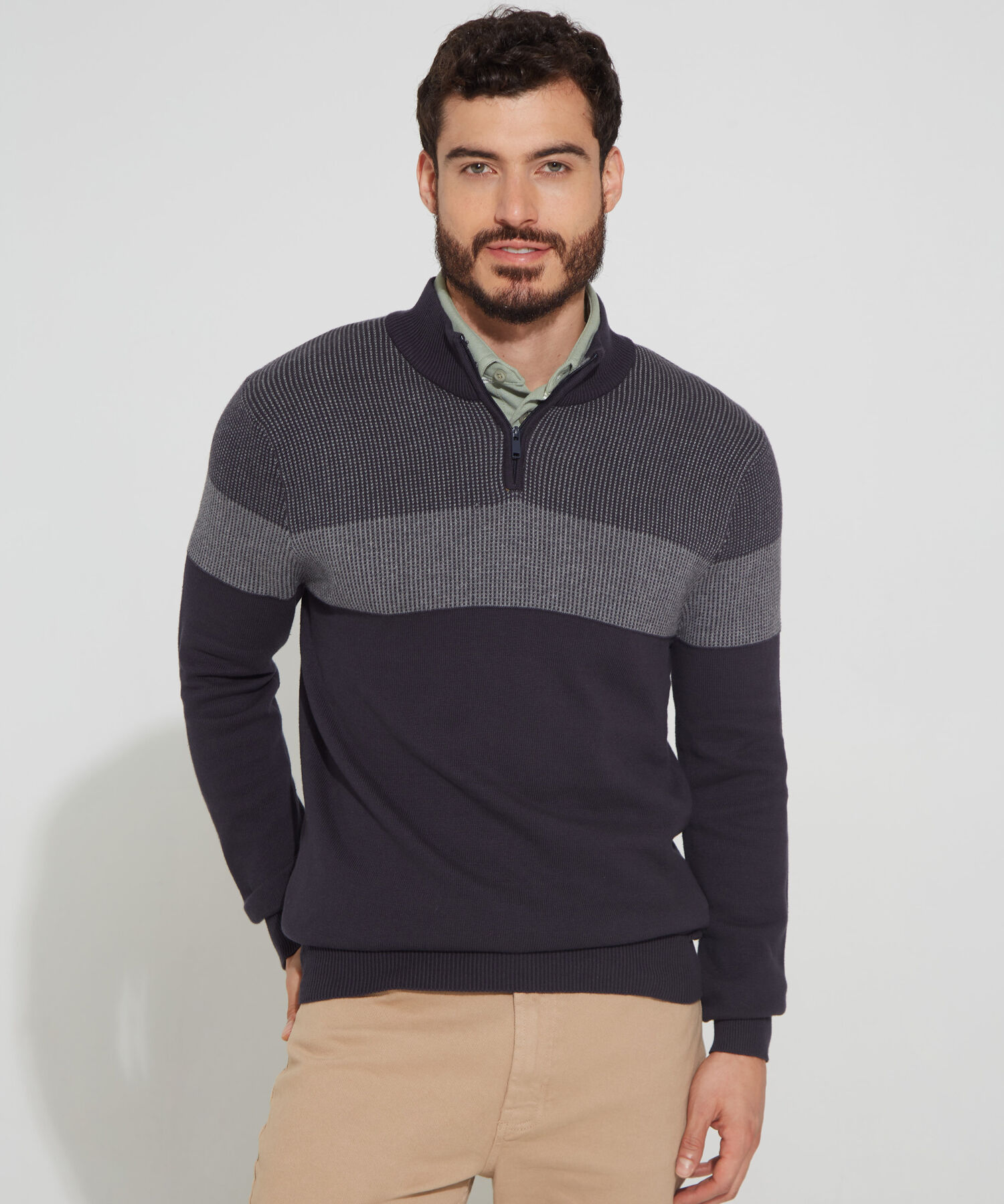 Saco Cuello Alto, Bloques De Color Y Textura
