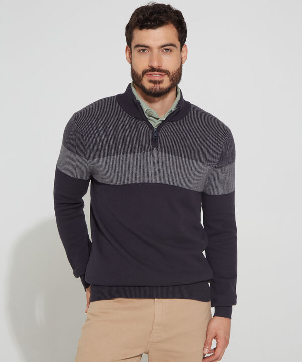 Saco Cuello Alto, Bloques De Color Y Textura