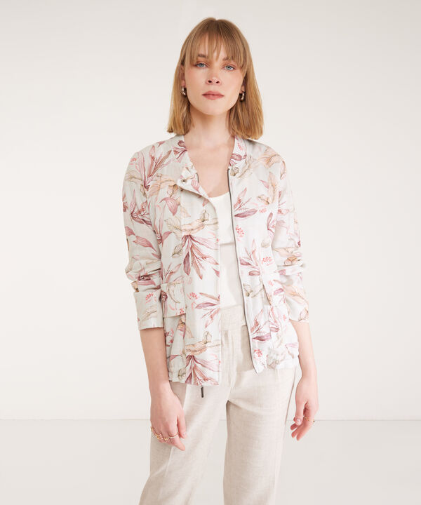 Chaqueta Estampada En Lino Manga Larga Con Bolsillos image number null