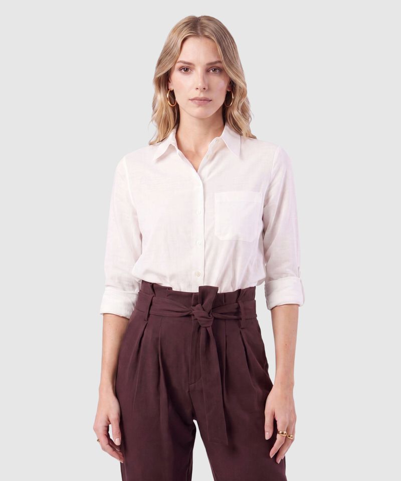 Camisa Unicolor Con Bolsillo Para Mujer