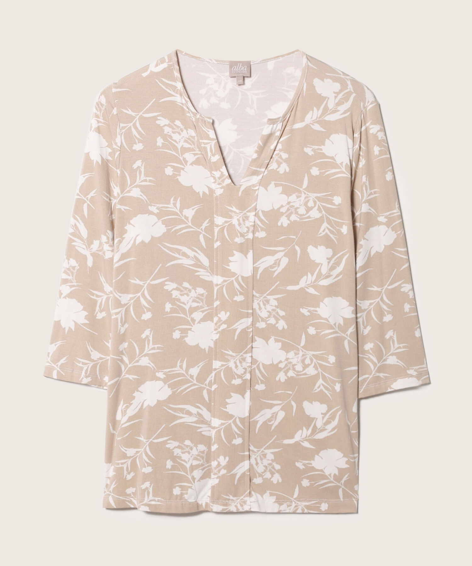 Camiseta Estampada Manga 3/4, Cuello Redondo Con Cuello Herradura Y Falso Sobrepuesto