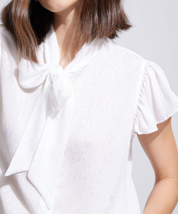 Blusa Manga Corta Unicolor Cuello Corbata