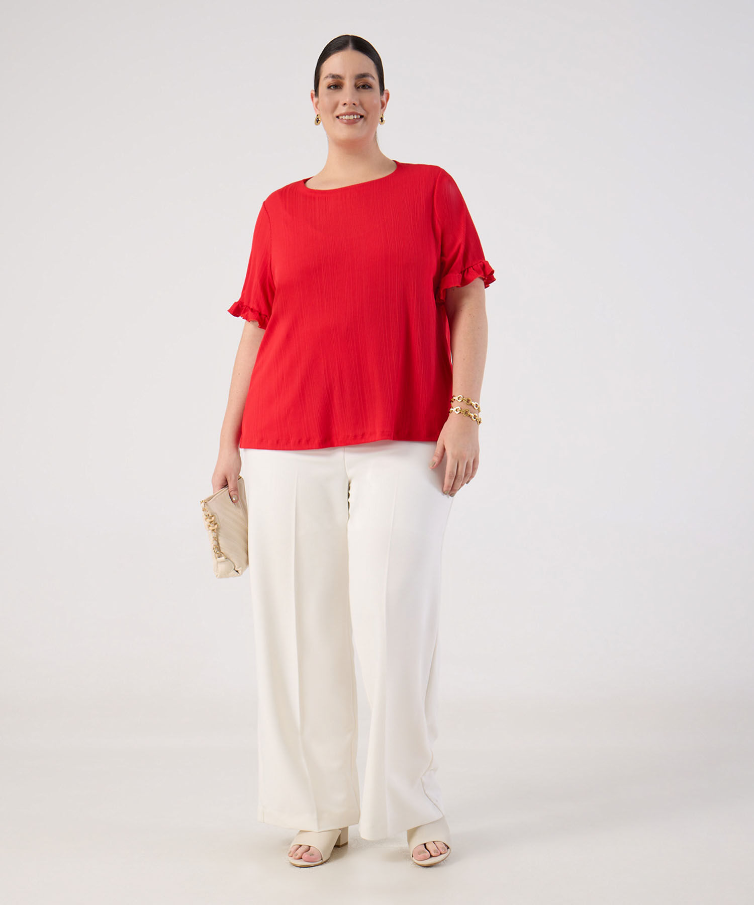 Camiseta con Rib y Manga con Rizo Para Mujer Curvy