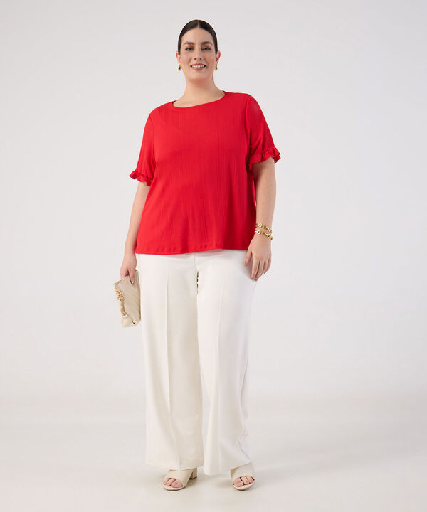 Camiseta con Rib y Manga con Rizo Para Mujer Curvy image number null