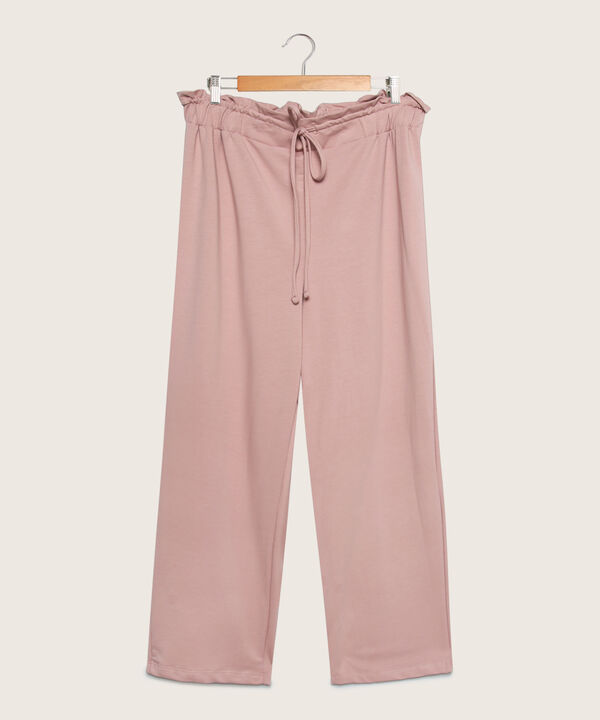 Pantalón Unicolor, Bota Recta Con Tiro Alto, Cintura Elástica, Cordón Ajustable Y Silueta Fluida