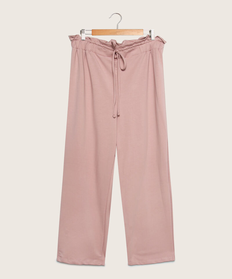 Pantalón Unicolor, Bota Recta Con Tiro Alto, Cintura Elástica, Cordón Ajustable Y Silueta Fluida