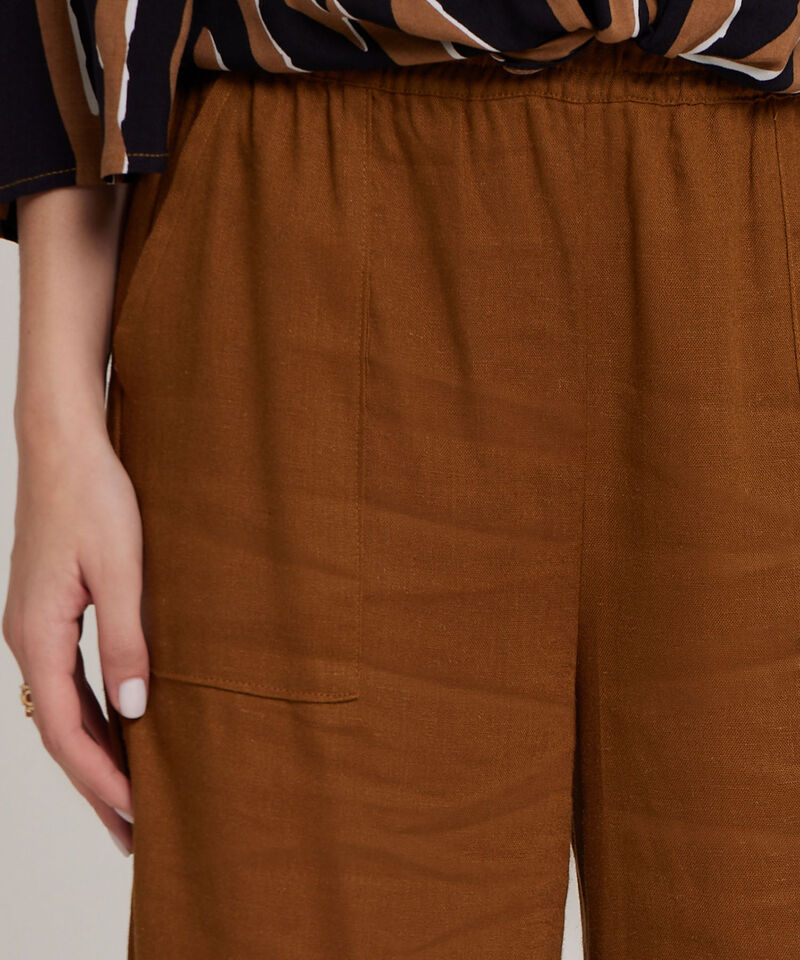 Pantalon Moda Tipo Culotte Unicolor, Resortado Con Bolsillos Diagonales, Tel Aviv Linea Moda