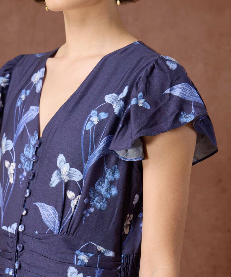 Vestido Maxi de Escote V y Botones Frontales Para Mujer