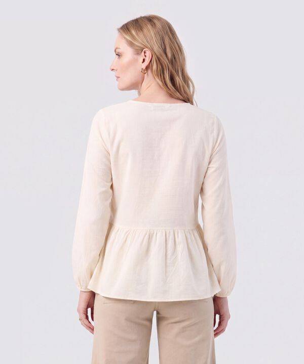 Blusa Unicolor Con Pechera Calada Mujer