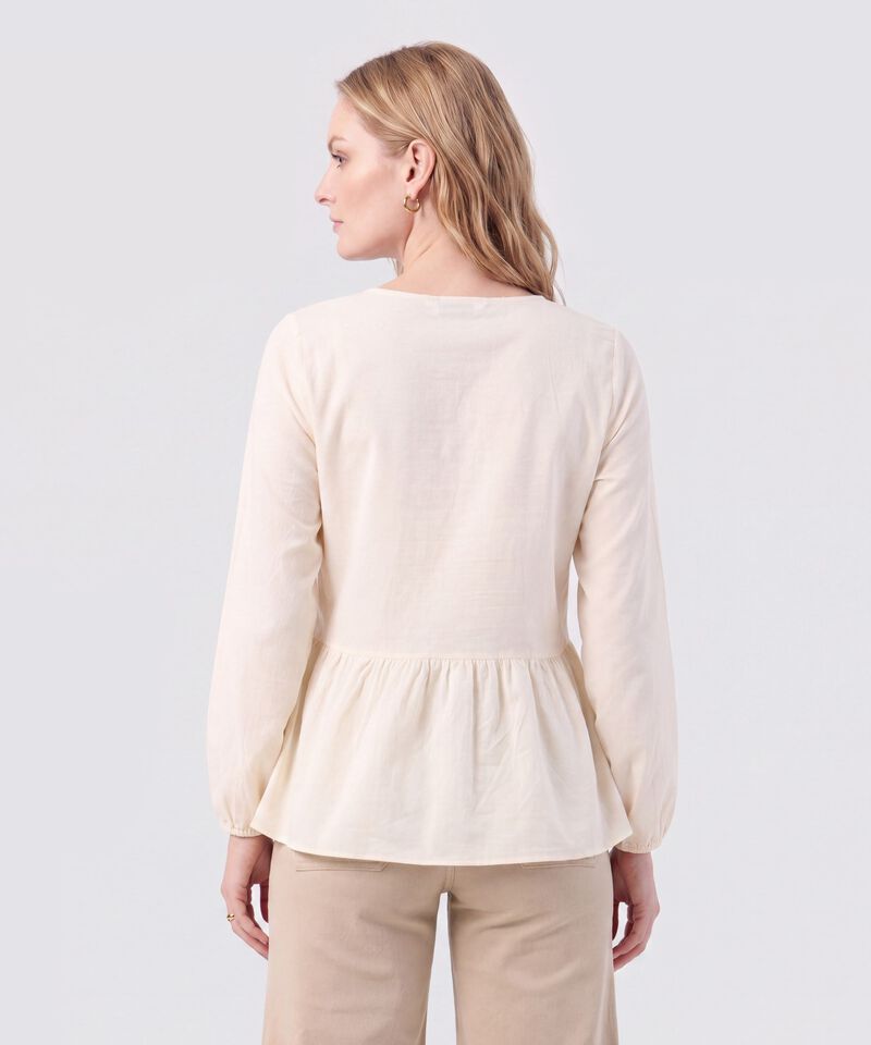 Blusa Unicolor Con Pechera Calada Mujer