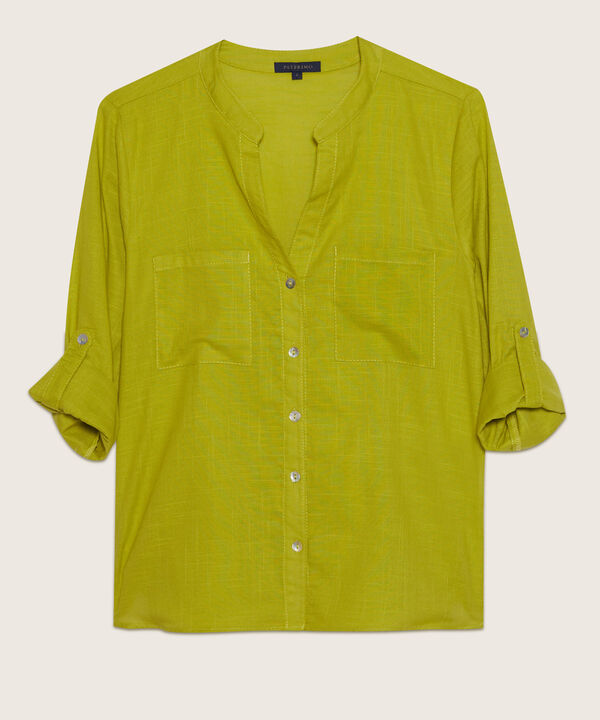 Blusa  Manga Larga Con Bolsillo Unicolor