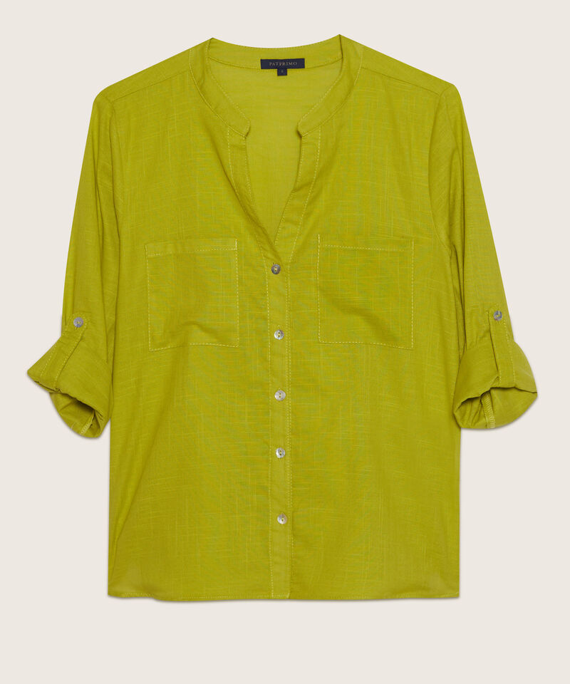 Blusa  Manga Larga Con Bolsillo Unicolor