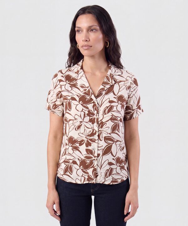 Camisa Manga Corta Cuello Camisero Para Mujer image number null