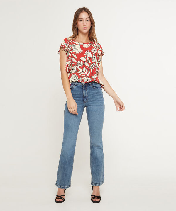 Blusa Estampada, Escote Redondo, Manga Corta Con Boleros, Serena