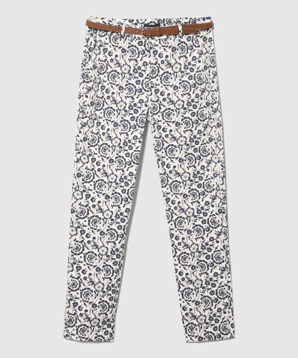 Pantalón Básico Bolsillos Diagonal Estampado Con Cinturón