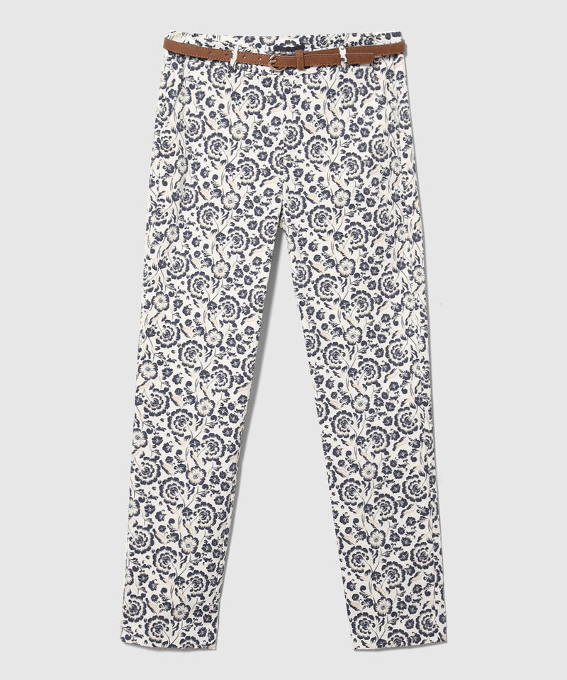 Pantalón Básico Bolsillos Diagonal Estampado Con Cinturón