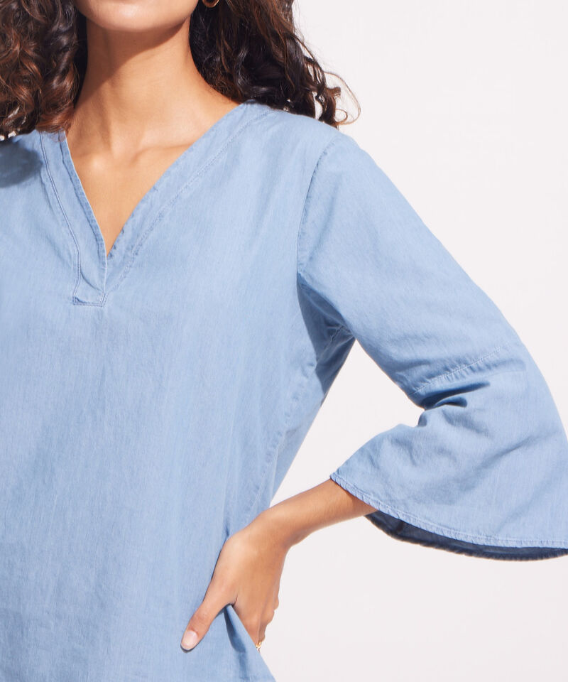 Blusa Unicolor con Escote en V para Mujer