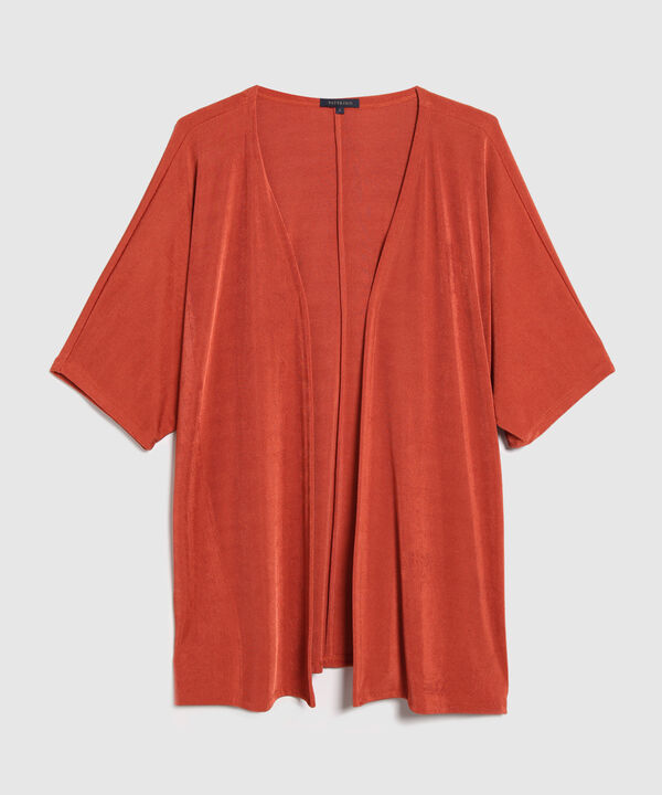 Saco Wrap Unicolor Textura, Manga Rodada Con Silueta Fluida, Tr&oacute;pico Floral
