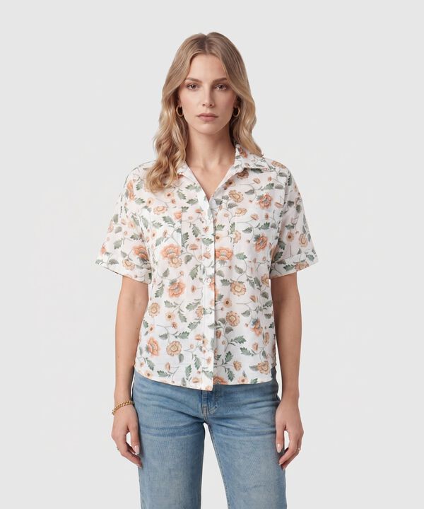 Camisa De Manga Corta Con Bolsillos Para Mujer image number null