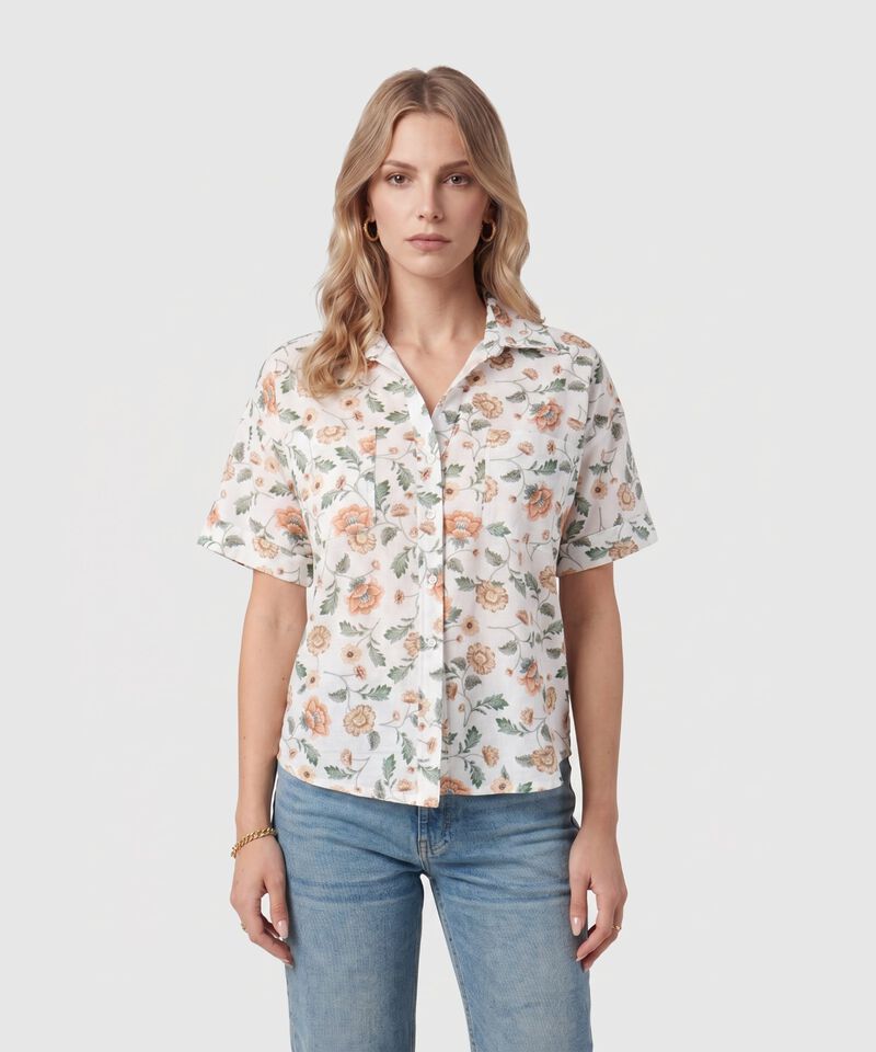 Camisa De Manga Corta Con Bolsillos Para Mujer