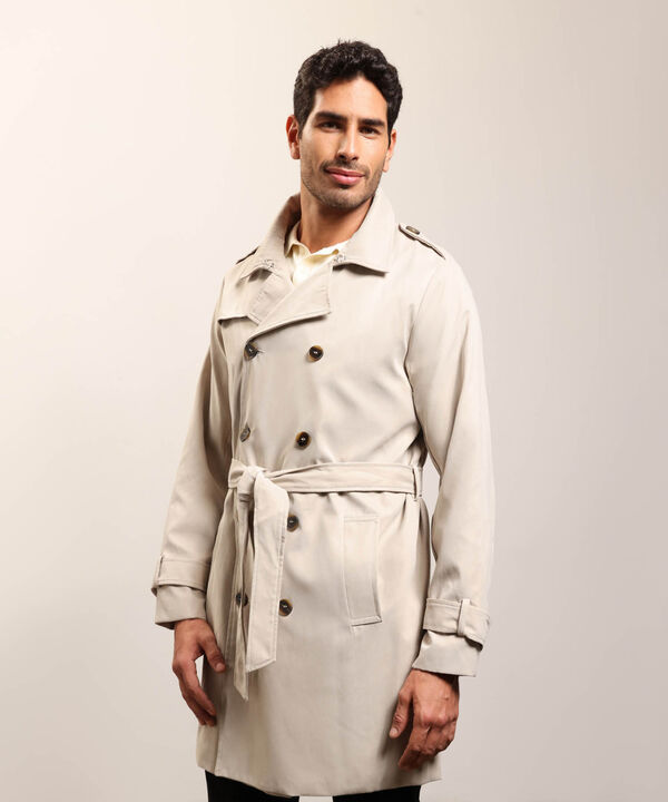 Chaqueta Trench Unicolor Con Cinturon  image number null