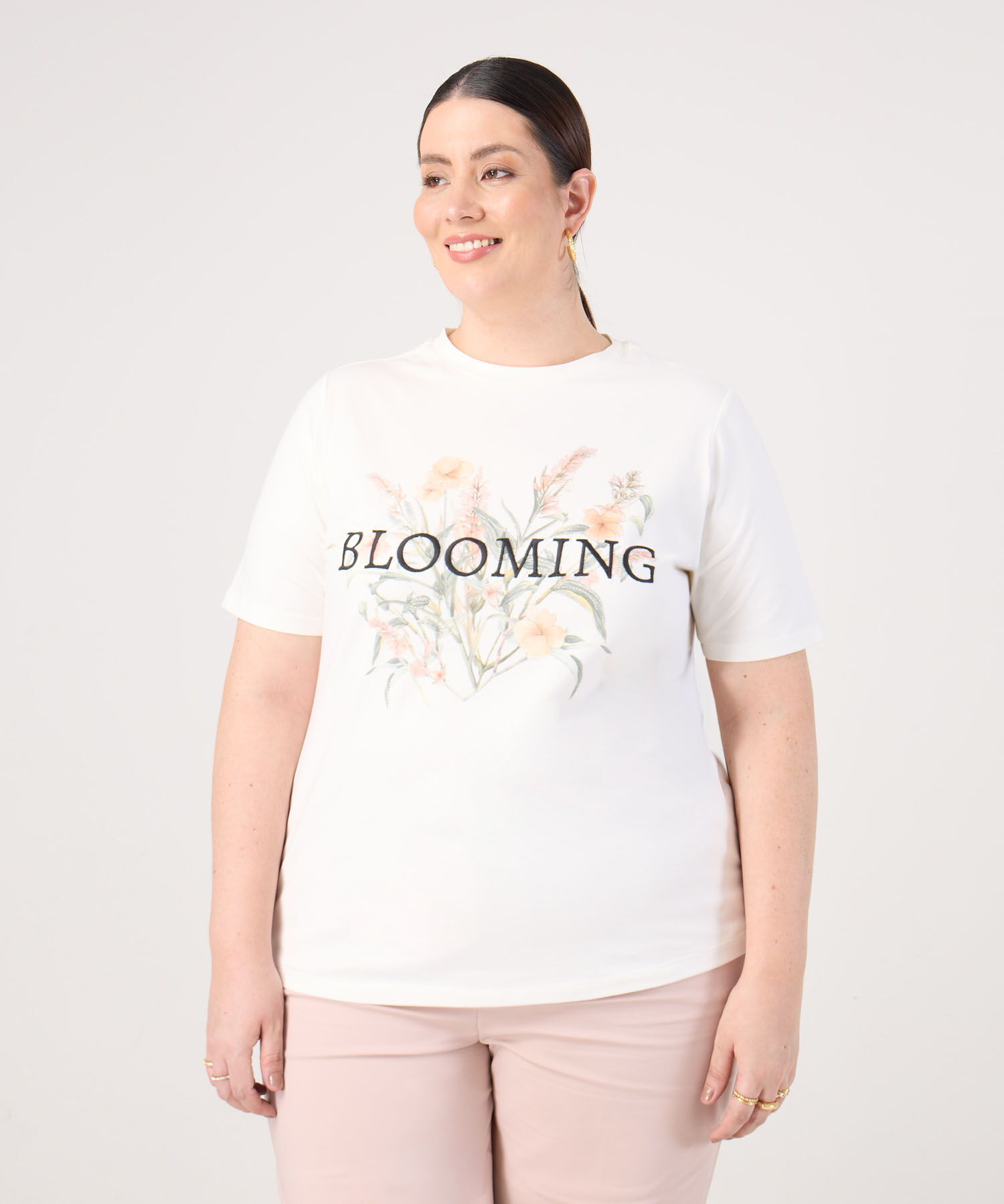 Camiseta Estampada Cuello Redondo Para Mujer Curvy
