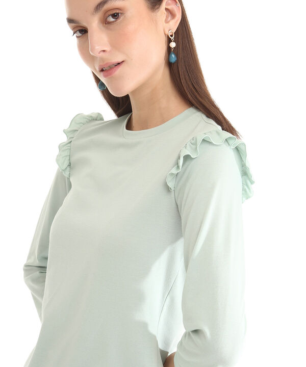 Camiseta Unicolor Cuello Redondo, Manga 3/4 Con Bolero En Sisa image number null