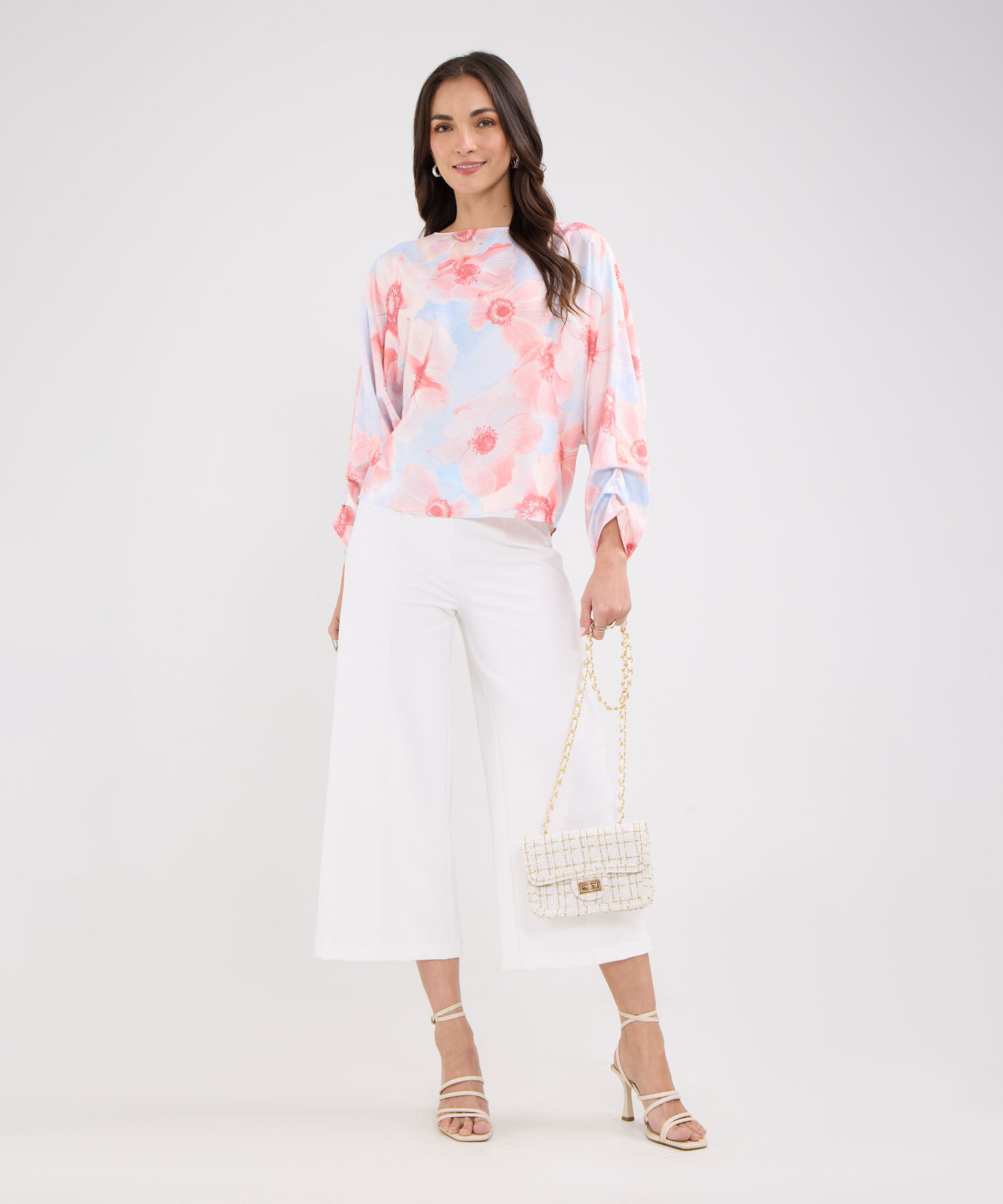 Blusa Satinada Estampada Manga Larga