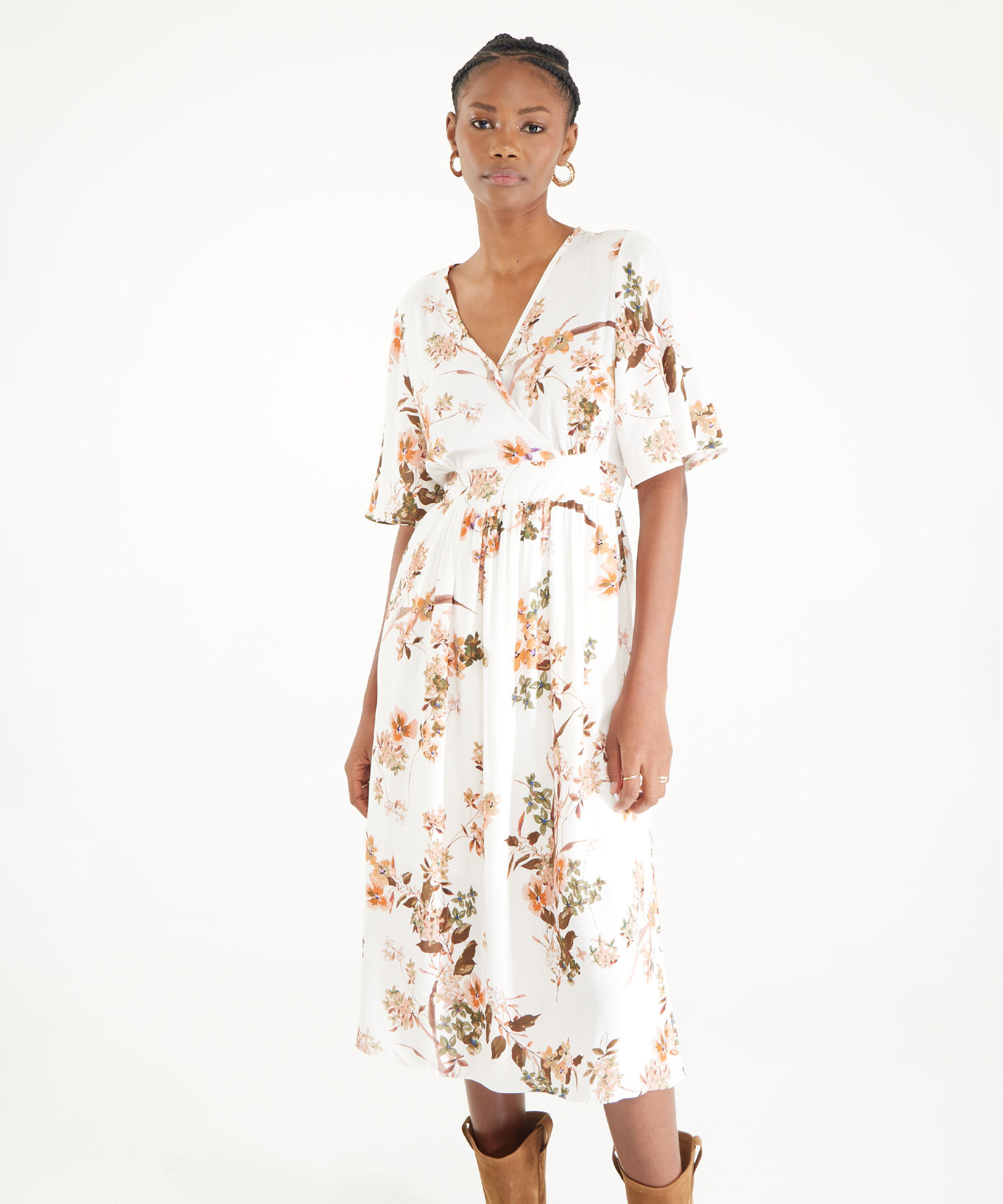 Vestido Estampado Cuello Cruzado Estampado, Fit Missy